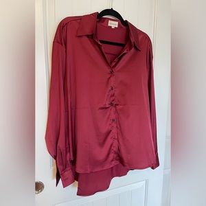 LALA FACTORY Maroon Long Sleeve Button Down Blouse